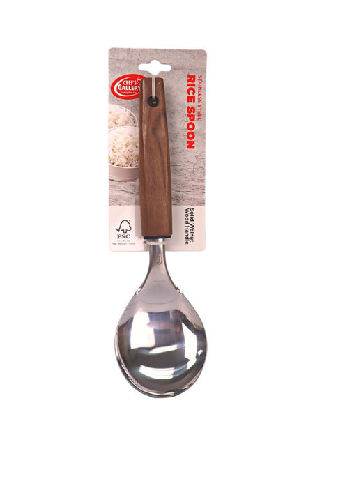 Chef's Gallery Stainless Rice Spoon with Solid Walnut Wooden Handle