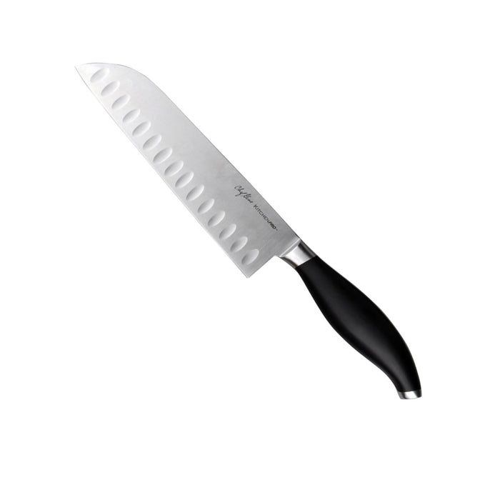 Kitchen Pro Chef Gene Gonzales Flair Collection Stainless Santoku Knife 7" with Black Handle