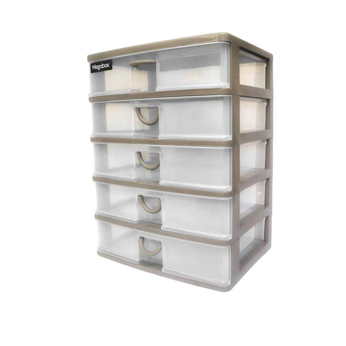 Megabox 5-Layered Medium Mini Drawer 34.5 x 25.5 x 40cm (MG-168S-5L) - Stone Grey