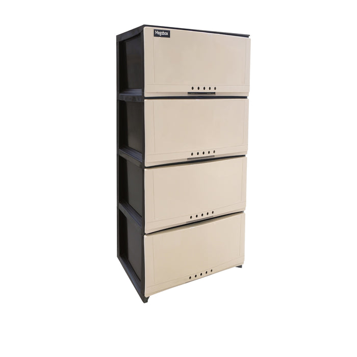 Megabox 4-Layered Drawer with Black Body 41.5 x 34.3 x 84cm (MG-164-4L) - Stone Gray