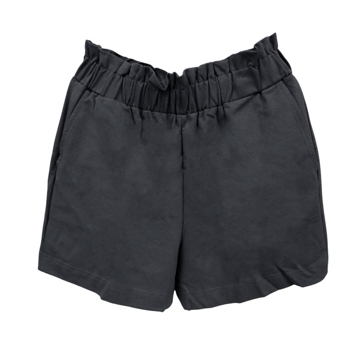 Landmark Girls Teens High Waist Paper Bag Shorts Full Gartered Brush Twill Plain with Pockets - Gray