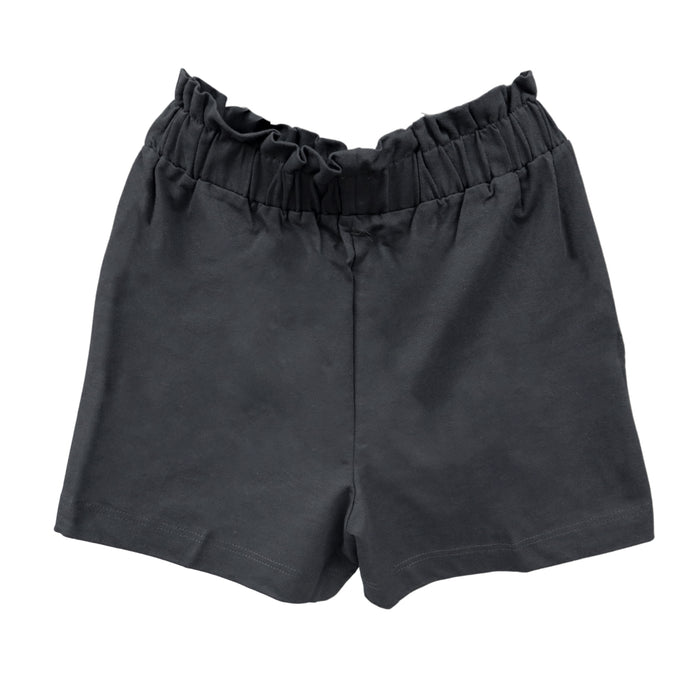 Landmark Girls Teens High Waist Paper Bag Shorts Full Gartered Brush Twill Plain with Pockets - Gray