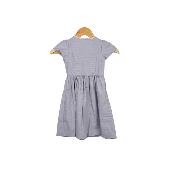 Kidscapade P. Cabbage Sleeves Stripes Dress with Lace - Gray