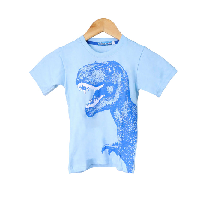 Kidscapade B Short Sleeves T-Shirt with Dinosaur Print - Aqua Blue