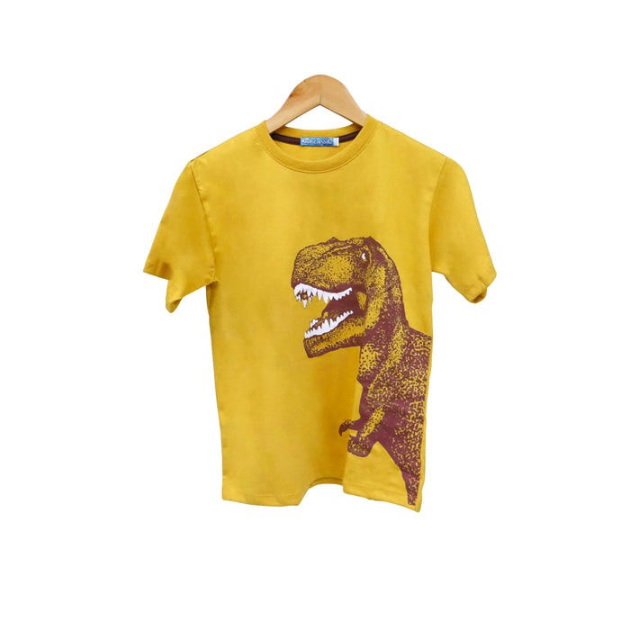 Kidscapade B Short Sleeves T-Shirt with Dinosaur Print - Mustard