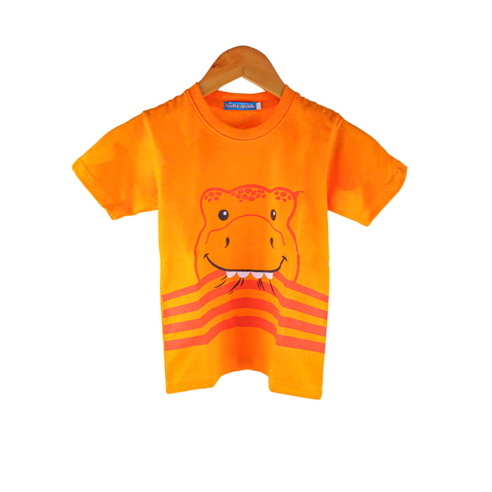 Kidscapade B Short Sleeves T-Shirt with Dinosaur Face Print - Blazing Orange