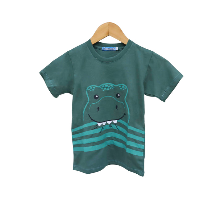 Kidscapade B Short Sleeves T-Shirt with Dinosaur Face Print - Bayleaf