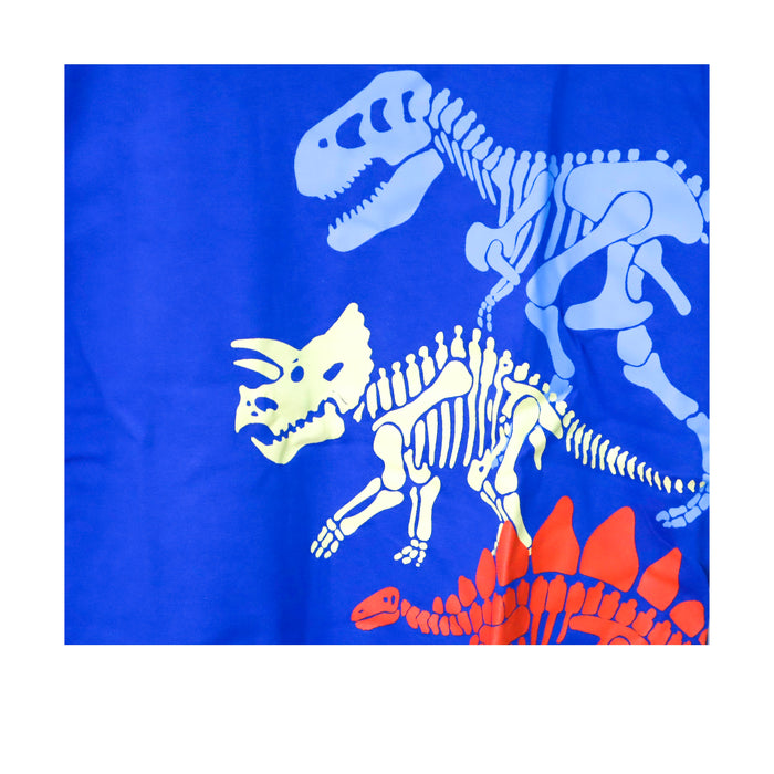 Kidscapade B Short Sleeves T-Shirt with 3 Skeleton Dinosaur Print - Bubble Blue