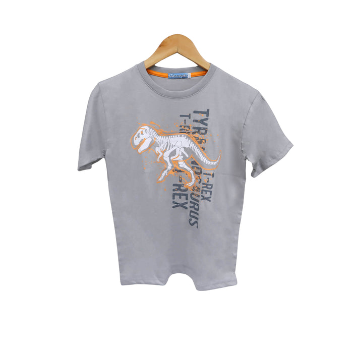 Kidscapade B Short Sleeves T-Shirt with Skeletal T-Rex Print - Light Gray