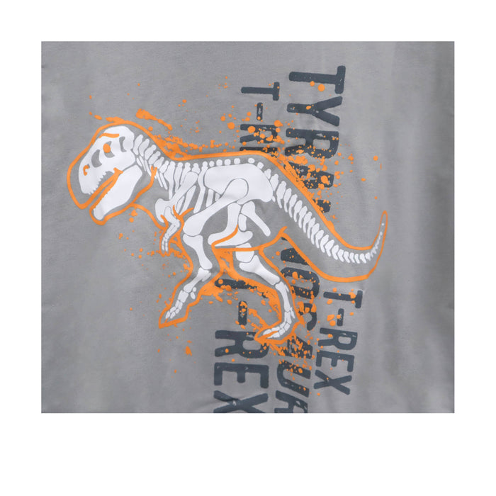 Kidscapade B Short Sleeves T-Shirt with Skeletal T-Rex Print - Light Gray