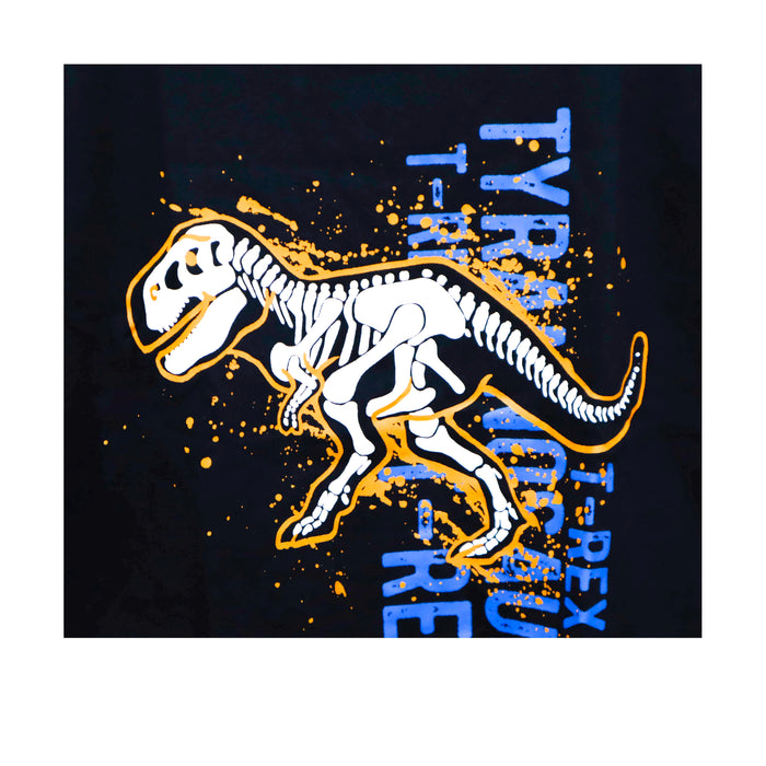 Kidscapade B Short Sleeves T-Shirt with Skeletal T-Rex Print - Navy Blue