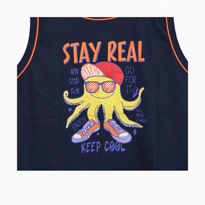 JKC Sando with Stay Real Keep Cool Spot Print - Navy Blue