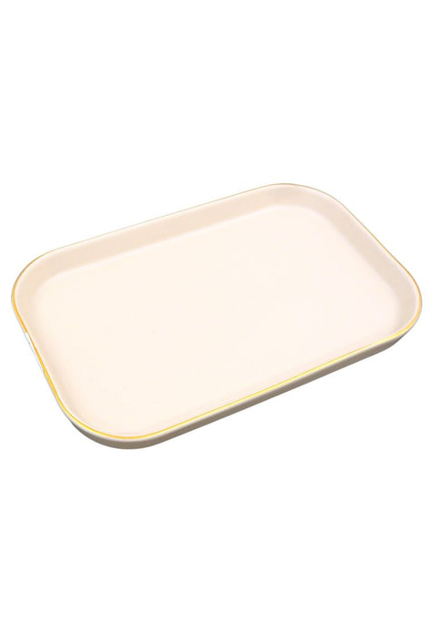 Cuisson Large Rectangular Ceramic Plate with Gold Rim  23 x 15 x 3cm