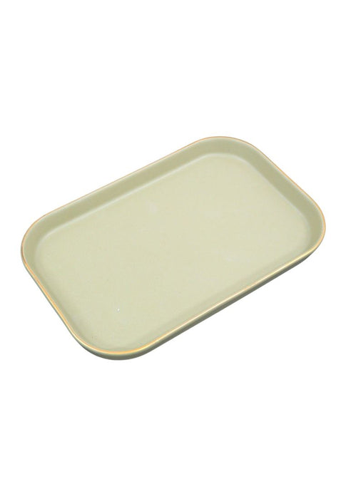 Cuisson Large Rectangular Ceramic Plate with Gold Rim  23 x 15 x 3cm