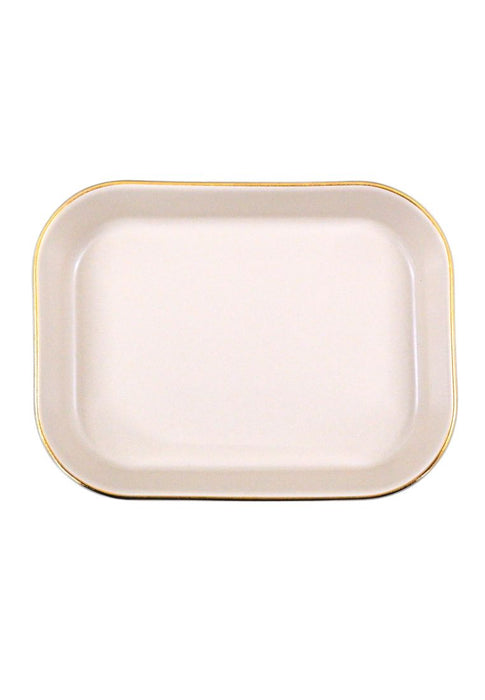 Cuisson Rectangular Ceramic Deep Plate with Gold Rim 14 x 11 x 4cm