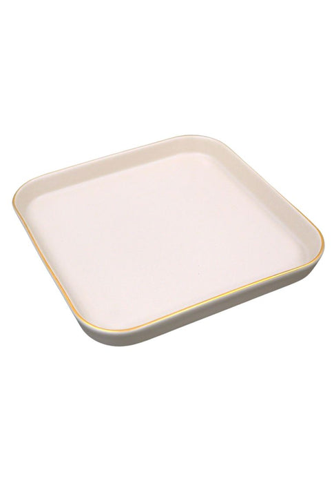 Cuisson Medium Square Ceramic Plate with Gold Rim 17 x 17 x  2cm