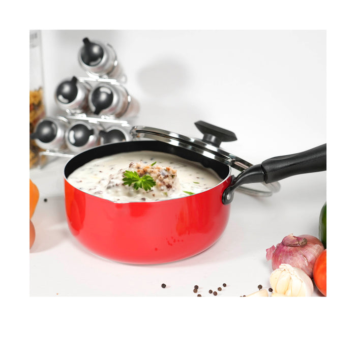 Masflex Non-stick Saucepan 16cm with 2 Side Spout and Glass Lid