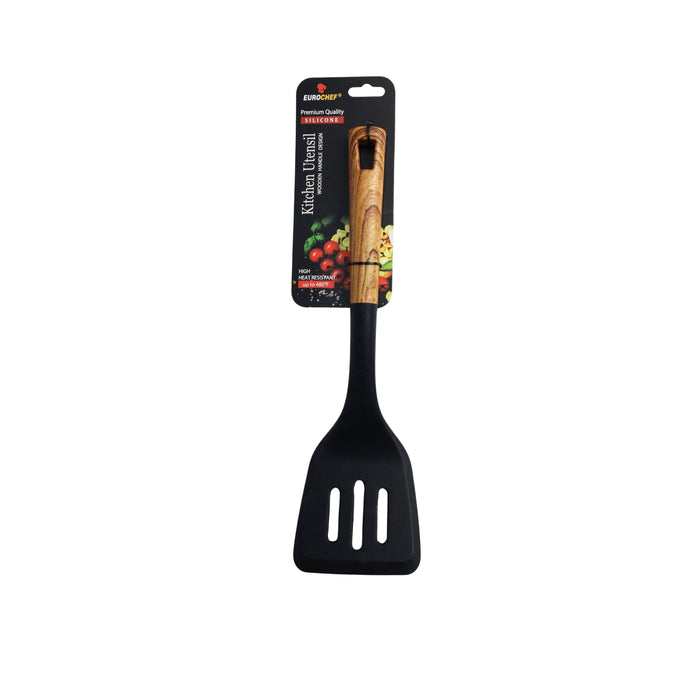 Eurochef Heavy Duty Silicone Slotted Turner with Wooden Handles