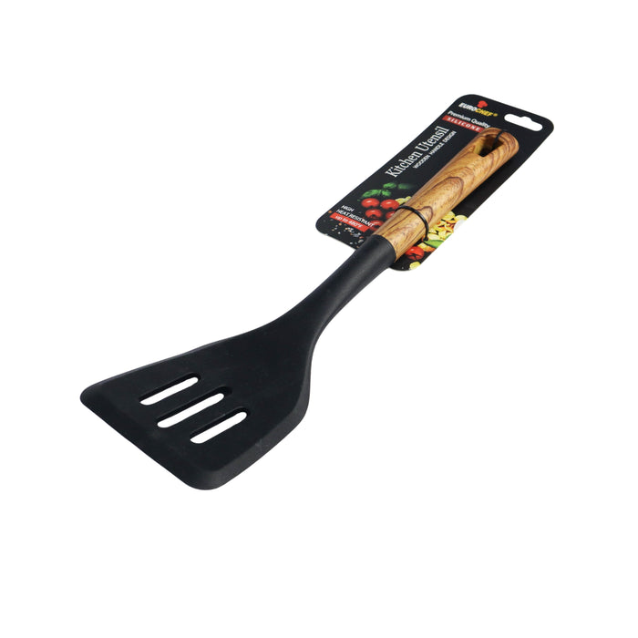 Eurochef Heavy Duty Silicone Slotted Turner with Wooden Handles