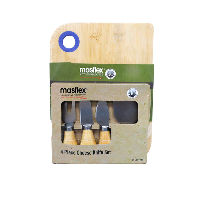 Masflex 4 piece Cheese Kinfe Set with Chopping Board 25 x 18 x 1cm