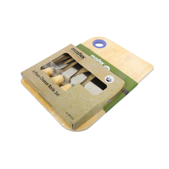 Masflex 4 piece Cheese Kinfe Set with Chopping Board 25 x 18 x 1cm