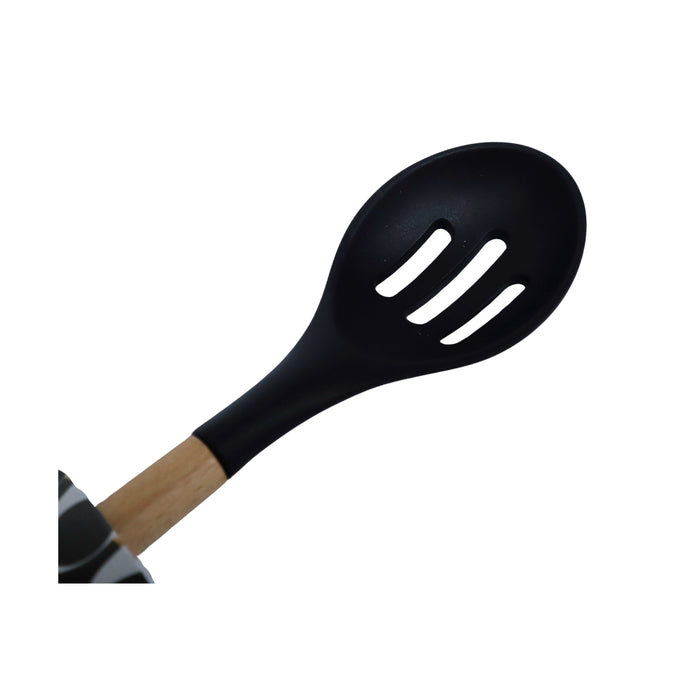 Edge Black Silicone Slotted Wood Spoon with Silicone Handle