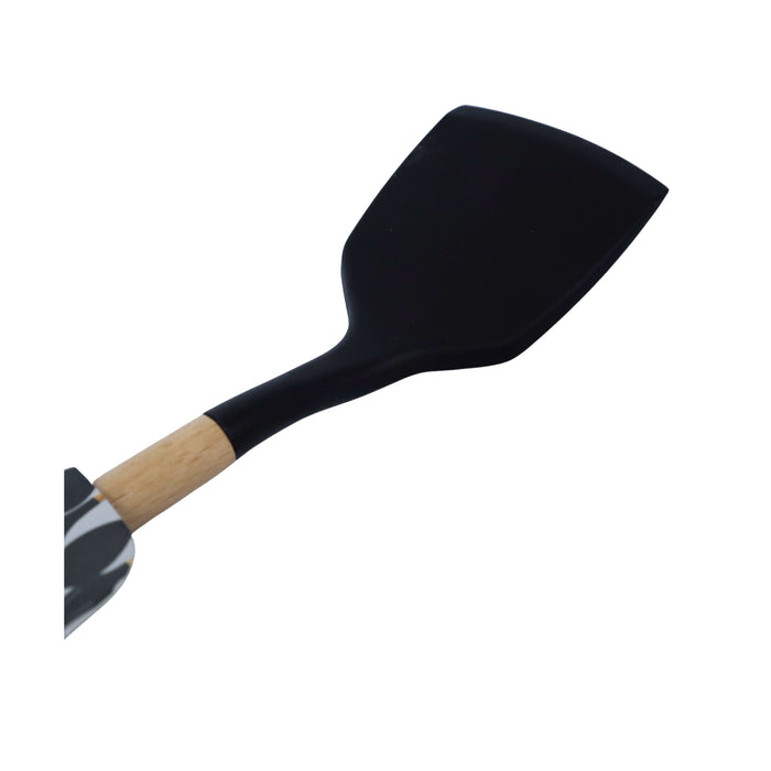 Edge Black Silicone Slotted Wood Turner with Silicone Handle