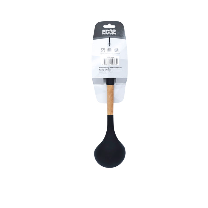 Edge Black Silicone Slotted Wood Soup Ladle with Silicone Handle