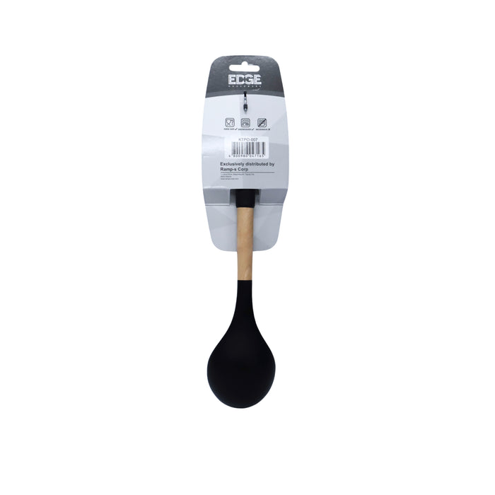 Edge Black Silicone Slotted Wood Solid Spoon with Silicone Handle