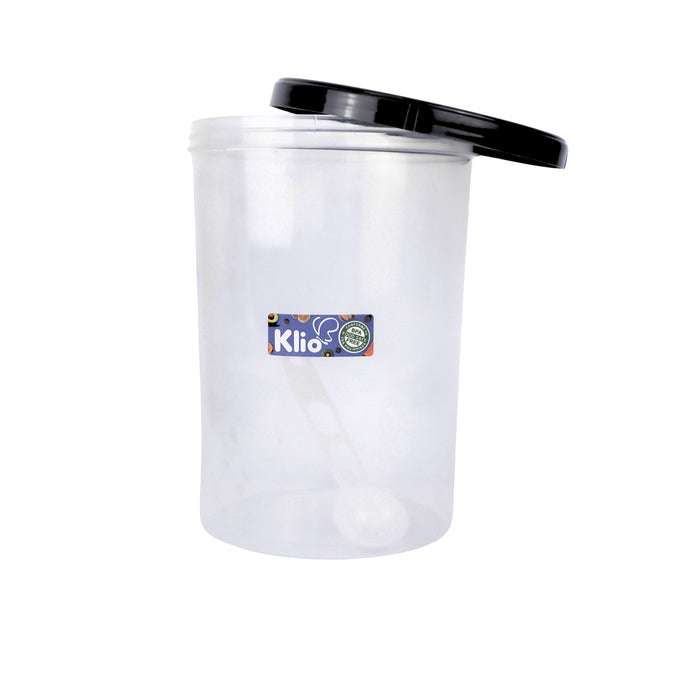 Klio Round Tall Clear Canister 1350ml with Lid and Scooper 12 x 12 x 17cm