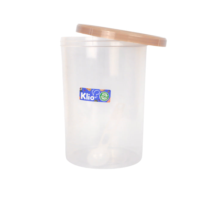 Klio Round Tall Clear Canister 1350ml with Lid and Scooper 12 x 12 x 17cm