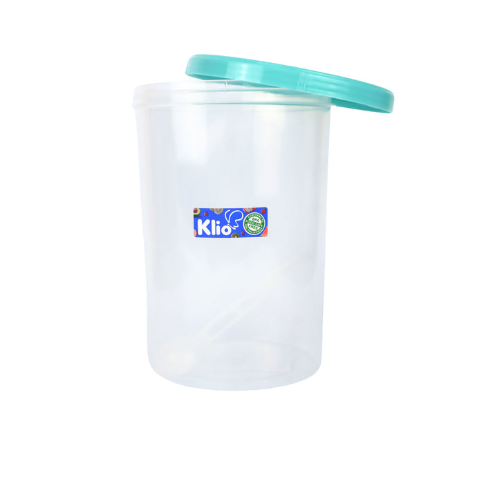 Klio Round Tall Clear Canister 2L with Lid and Scooper 13 x 13 x 19cm