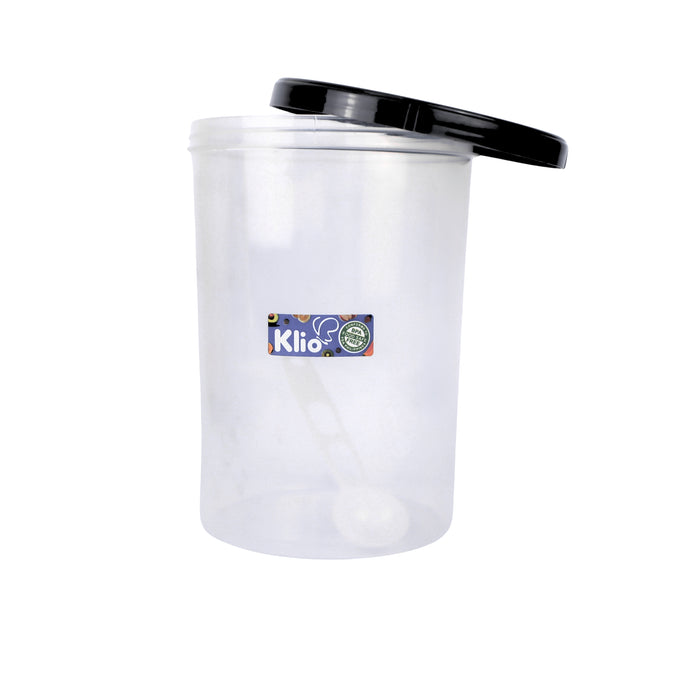 Klio Round Tall Clear Canister 2L with Lid and Scooper 13 x 13 x 19cm