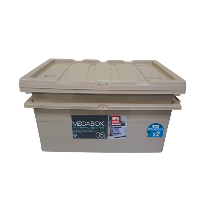 Megabox Storage Box 35L Set of 2 60 x 41.5 x 24cm (MG-689S) - Latte Beige