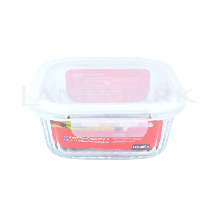 Masflex Deluxe Square Glass Food Container 800ml with Lid