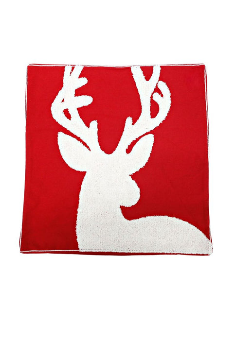 Landmark Throw Pillow Case 45 x 45cm Christmas Embroidered Reindeer with Red Piping Design