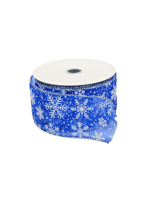 Landmark Christmas Ribbon 2.5" x 5 yards with White Snowflakes Design - Blue