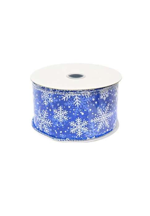 Landmark Christmas Ribbon 2.5" x 5 yards with White Snowflakes Design - Blue