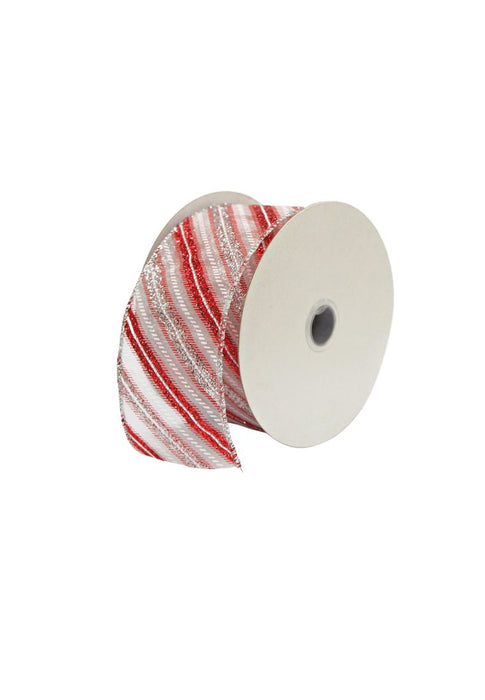 Landmark Christmas Ribbon 2.5" x 5 yards with Red Line Design - White