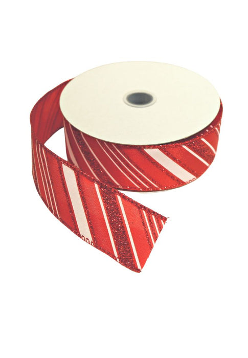 Landmark Christmas Ribbon 1.5"x 5 yards with Red and White Line Design