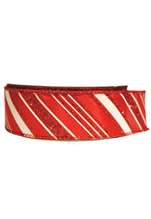 Landmark Christmas Ribbon 1.5"x 5 yards with Red and White Line Design