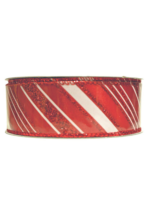 Landmark Christmas Ribbon 1.5"x 5 yards with Red and White Line Design