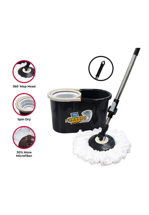 Home Gallery Tornado Mop SMALL Spin-Dry Bucket with 1 Microfiber Mop Head Set | Original Spinner Mop | Floor Mop L40xW22xH23cm (ZT11S)