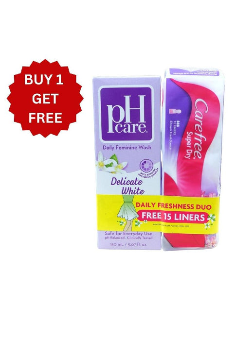 PH Care Delicate White Feminine Wash 150ml Get Carefree 15pcs Liner free