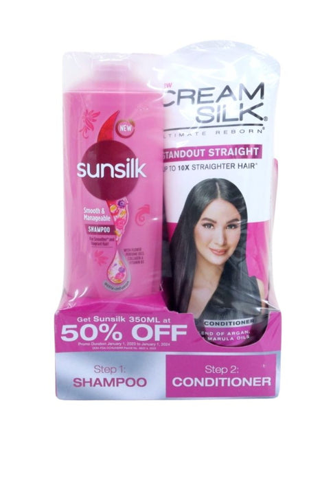Creamsilk Silky Straight Conditioner 350ml Plus Sunsilk Pink Shampoo 350ml 50% Off
