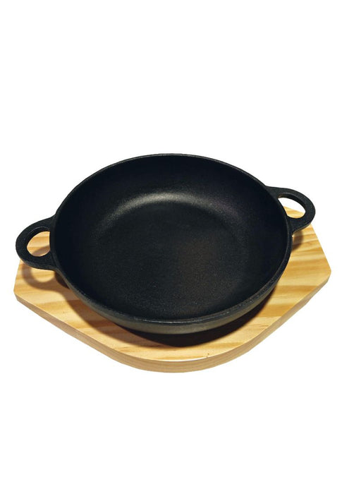 Edge Round Sizzling Plate with Wood Holder (KW128)