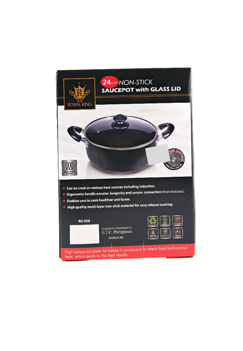 Royal King Non-stick Stock Pot 24cm with Glass Lid
