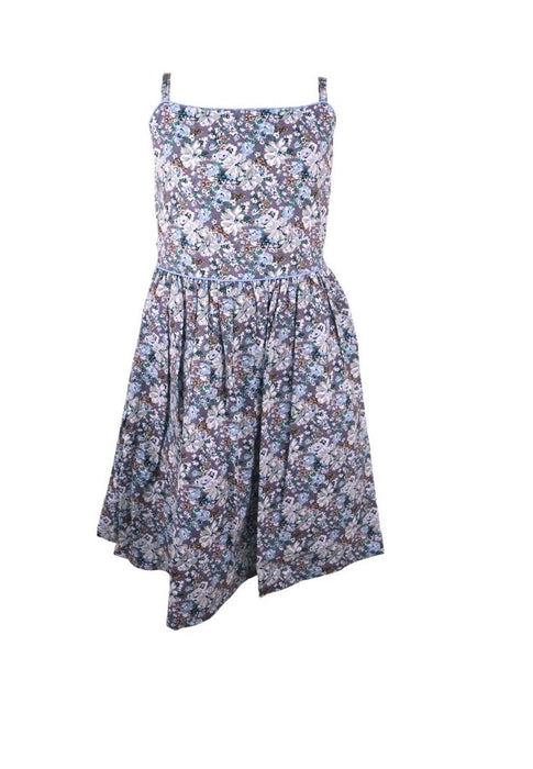 Dress Adjustable Strap Sipit Piping Shirring And Lining Floral Printed - White/Blue