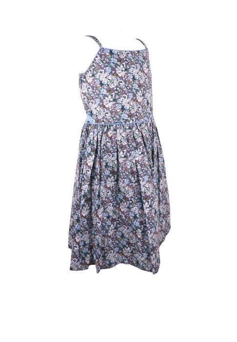 Dress Adjustable Strap Sipit Piping Shirring And Lining Floral Printed - White/Blue