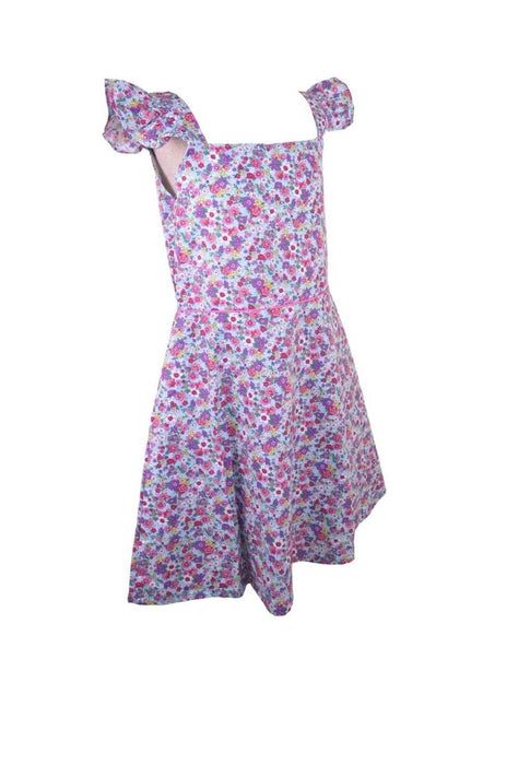 Dress Square Neck Flat Strap With Ruffles Bias Skirt With Ipit Piping On Waist Floral Printed With Lining Piping